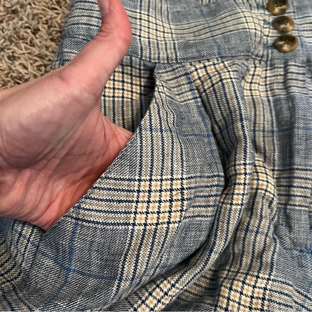 VERONICA BEARD Alicia Windowpane Plaid 100% Linen Shorts Pleated Blue Multi Sz6 - Picture 15 of 15
